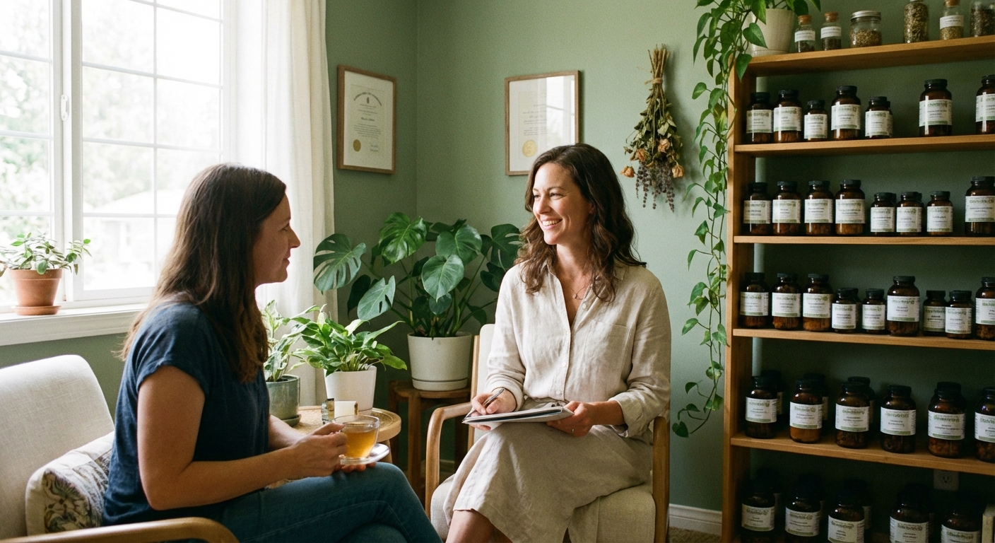 Consultorio natural de naturopatía con plantas, preparados herbales y atención personalizada